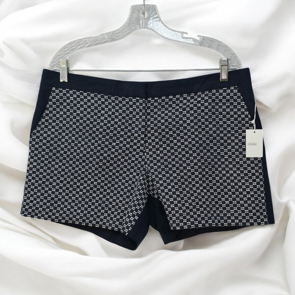 Dalia Shorts Woman 14 Navy Blue with Woven Print Pockets Casual Walking Travel